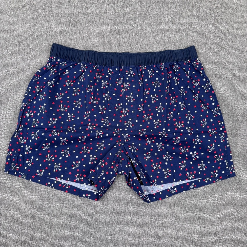 Vintage Lands End Poplin Boxer Shorts Mens Large Blue Fireworks Deadstock‎ NWT